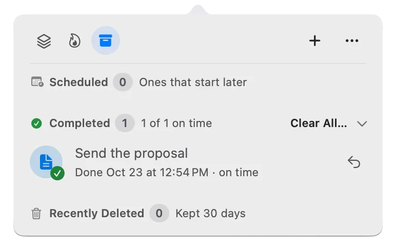 History with Send the proposal under Completed, done on time